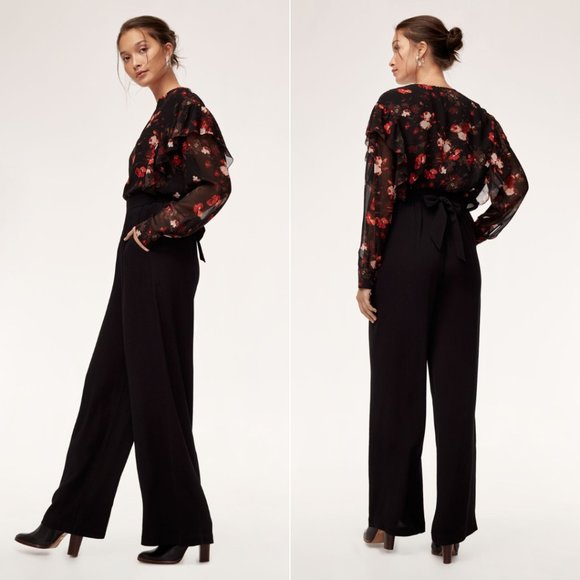 Aritzia Wilfred Faun Pant Long Black Crepe Flowy Trousers - Size XS - Picture 2 of 13